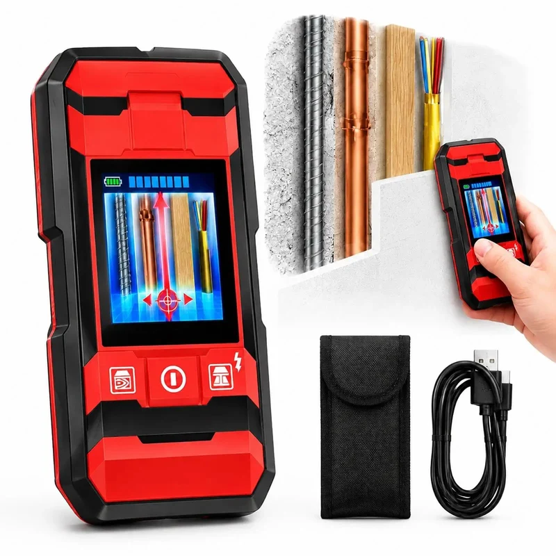 Heavy Duty Wall Scanner Stud Finder With Built In Distance Meter And Precision Angle Gauge For No Fuss Rebar Copper Pipe And Ac Cable Detection Behind Concrete Or Drywall