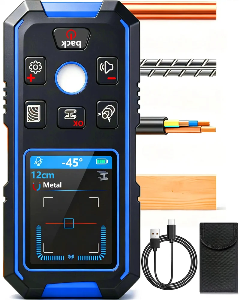 Rock Solid Four In One Wall Stud Finder Scanner With Rechargeable Battery For Dead Nuts Accurate Scanning Of Wooden Studs AC Live Wires And Hidden Metal Hardware Zero Sweat For Any Pro Handyman Job