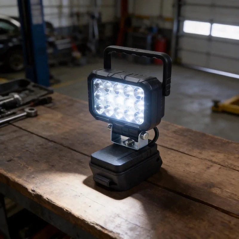 Heavy Duty ABS Flood Lamp Featuring 15 Bright LEDs Powered By 18V Li-ion Batteries Works With DCB200 And DCB210 Series Rechargeable Pack Injection Molded Body For Jobsite Tasks And Home Improvement Needs A Real Boss Upgrade For Your Gear