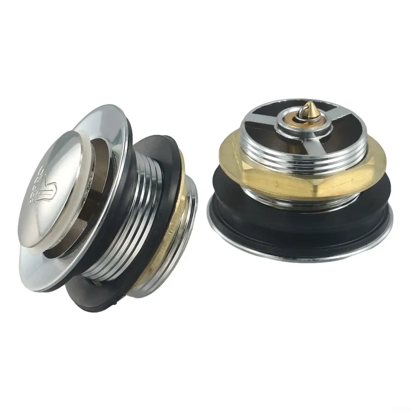 Rock Solid Pop Up Bathtub Drain Plug Two Pack With Killer Water Tight Seal And No Sweat Push Button Setup Crafted From Heavy Duty Brass And Alloy Tough Silver Coating For Easy Tub Shower Drain Swap