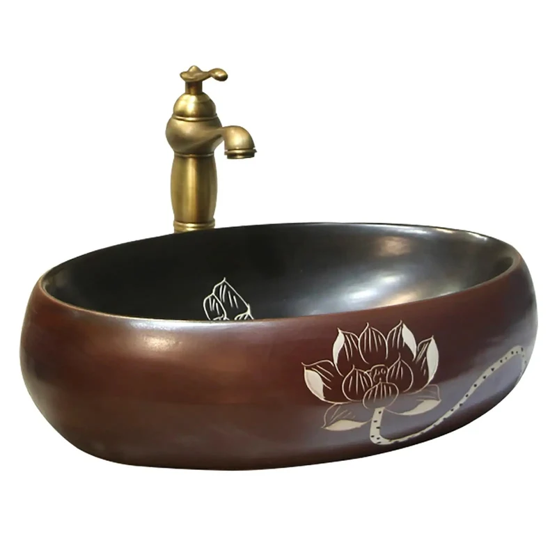 Slick Oval Ceramic Vessel Sink For Bathroom Vanity Rock Solid Handcrafted Porcelain Countertop Basin With Faucet Top Tier Retro Washbasin For Small Spaces And Chill Balcony Vibes