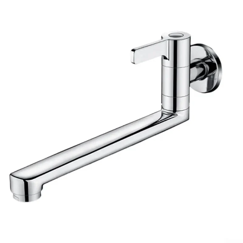 Heavy Duty Wall Mount Kitchen Faucet With Single Lever Handle And Extended Swivel Spout To Reach Every Sink Corner For Quick Mop Bucket Filling Built Legit Tough Using Rust Proof 304 Stainless Steel Crafted For Daily Durability And Smooth Operation