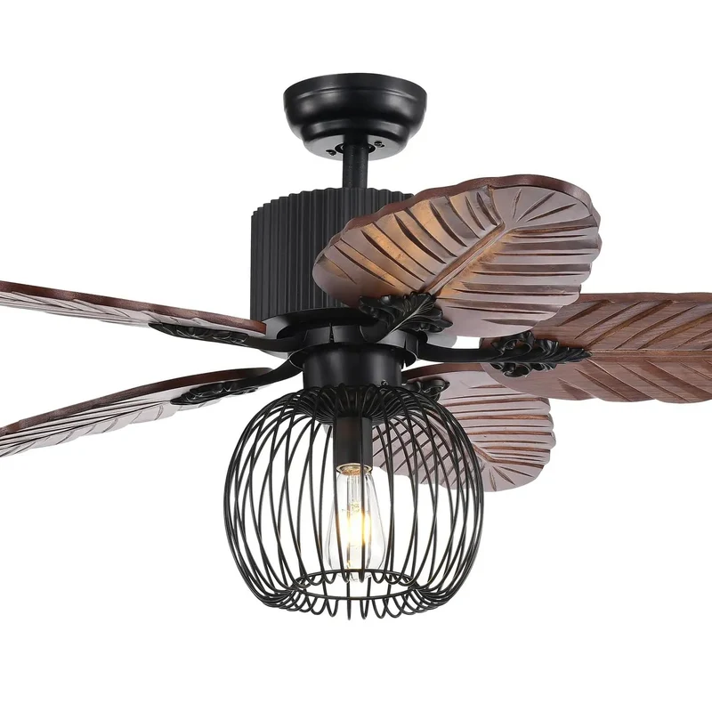 Slick Modern Ceiling Fan With Bright Integrated Lighting, 48 Inch Matte Black Corrugated Housing And True Natural Wood Blades For Smooth Sailing Cool Breezes