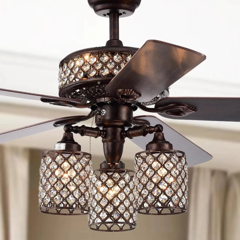 Total Game Changer 52 Inch Ceiling Fan With Rustic Bronze Frame And Sparkling Crystal Grid Shades Packed With Five Reversible Wood Blades For Whisper Quiet Airflow And A Boss Level Room Glow
