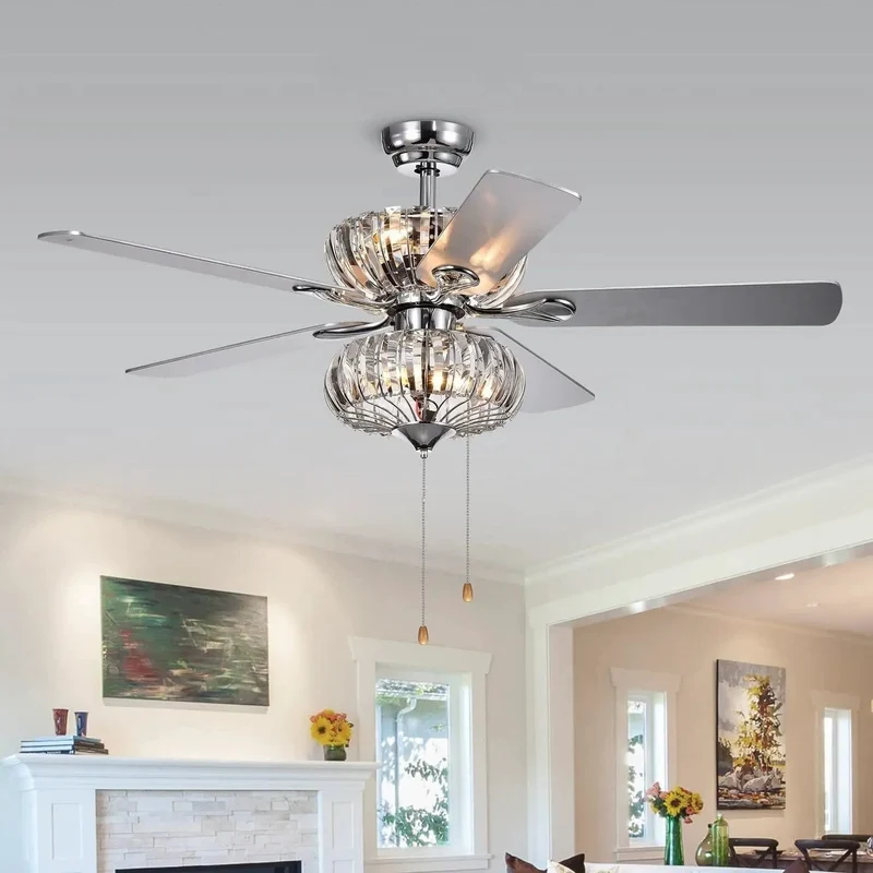 Pro Level Slick 52 Inch Ceiling Fan With Reversible Rustic Blades And Dazzling Crystal Bowl Shades For Smooth Breeze And Absolute Game Changing Home Lighting Setup