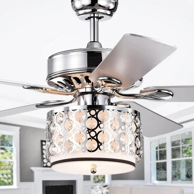 Top Line 52 Inch 5 Blade Ceiling Fan With Slick Integrated Lighting And Stunning Crystal Embedded Shade Built To Give You Heavy Duty Cooling And A Seriously Cool Vibe For Any Modern Living Space