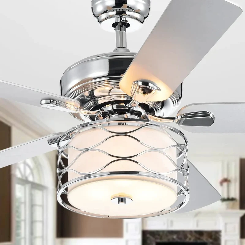 52 Inch Lighted Ceiling Fan With Reversible Silver And White Maple Blades Stylish Design For Bedroom And Living Room Bringing Sick Airflow And Bright Illumination To Level Up Your Space While Showing A Clean Look With Smooth Operation And Epic Vibe