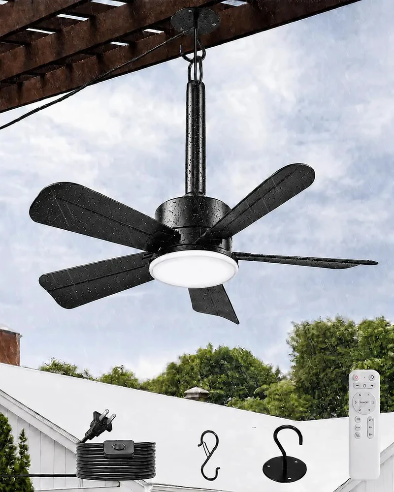Premium Heavy Duty 20 Inch Outdoor Ceiling Fan With Dimmable Led Light And Wireless Remote Ip65 Weatherproof Five Blade Patio Fan For Porches Deck And Backyard Chill Zone