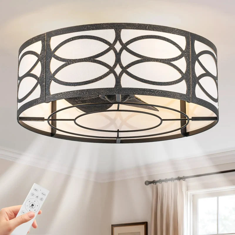 Boho Caged Ceiling Fan With Light And Remote Flush Mount Low Profile Indoor Retro Textured Fandelier Great For Bedroom Kitchen Living Room Rustic Modern Home Decor Hella Chill Rooms
