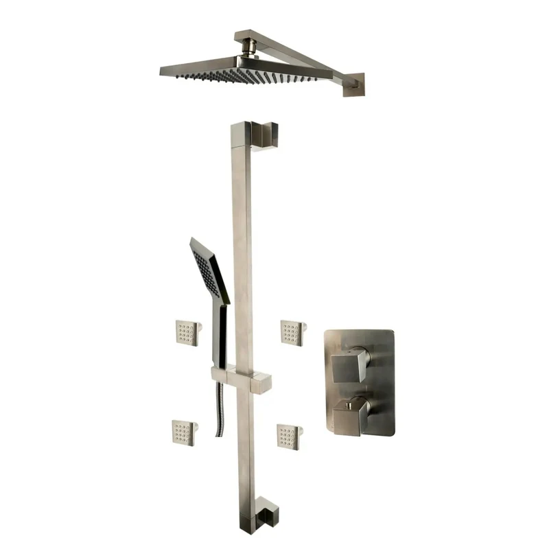 Rock Solid Premium Modern Square Solid Brass Shower System With Easy Wall Mount Setup And Smooth Brushed Nickel Finish Perfect For A Slick Bathroom Overhaul Today