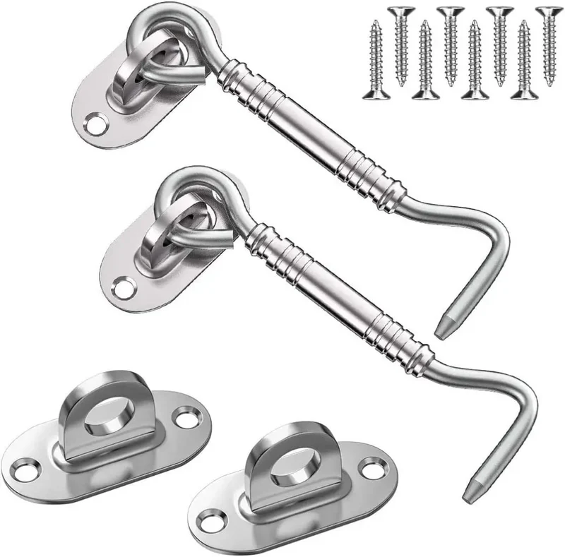 Quality Grade Four Inch Stainless Steel Hook And Eye Latch Set With Mounting Screws For Barn Doors Closets And Gates Rock Solid Grip Rust Proof Design No Sweat Installation Built Tough For Secure Closure