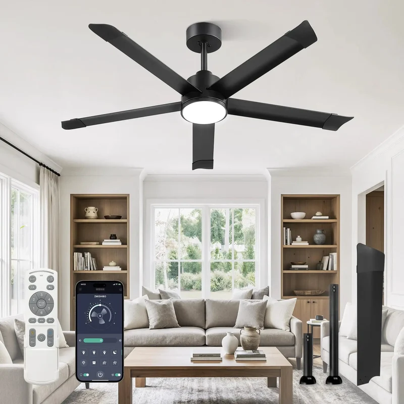 52 Inch Ceiling Fans With Built In Lights Featuring Bend Resistant Aluminum Blades And Precision Balancing For Zero Wobble Airflow Quiet Heavy Duty Motor Smooth Room Cooling And Long Lasting Durability