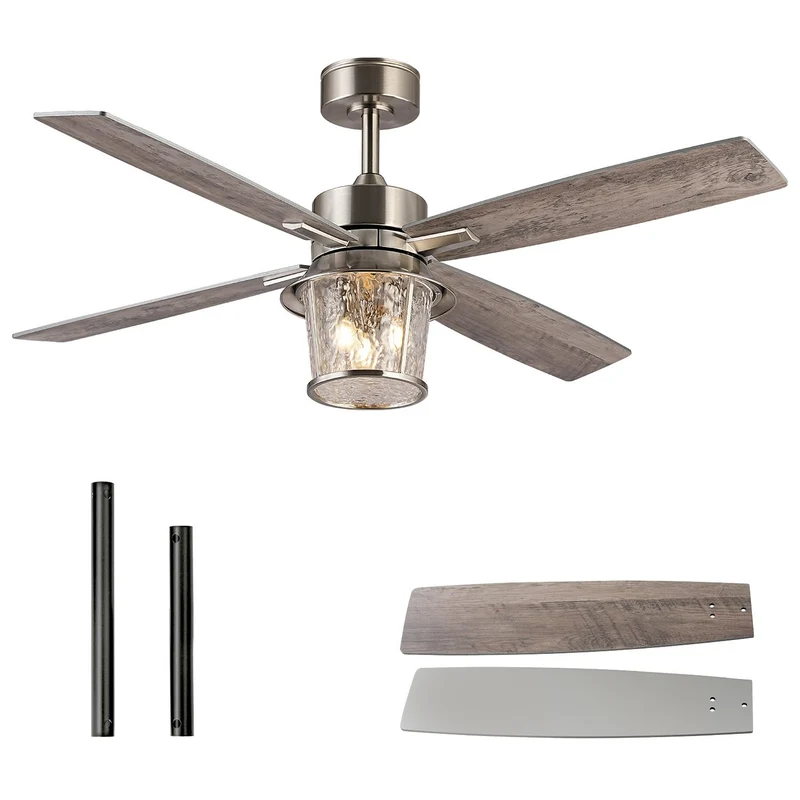 Heavy Duty 52 Inch Farmhouse Ceiling Fan With Remote And Ripple Glass Shade Builds Top Shelf Rustic Appeal And No Hassle Mounting For Your Slick Bedroom Space