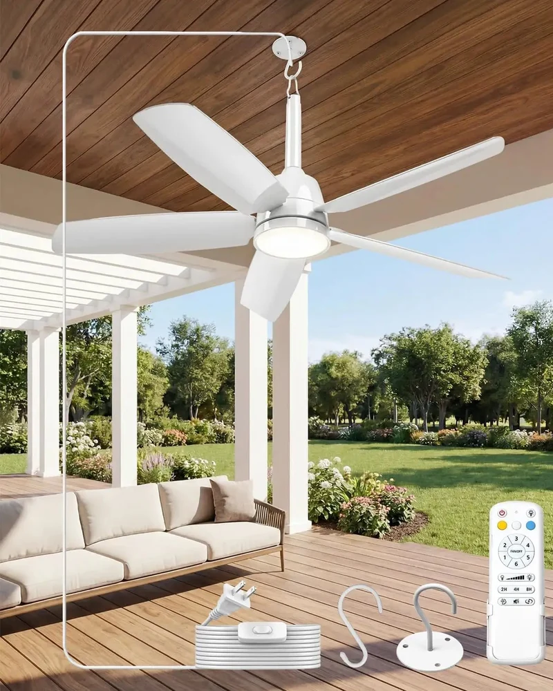 28 Inch Plugged In Outdoor Ceiling Fan With Light And Remote Control Waterproof Design For Covered Patio Or Porch 5 Blades Offer Crisp Airflow With Whisper Quiet Performance Great For Small Rooms Or Tight Spots In Fresh White Color