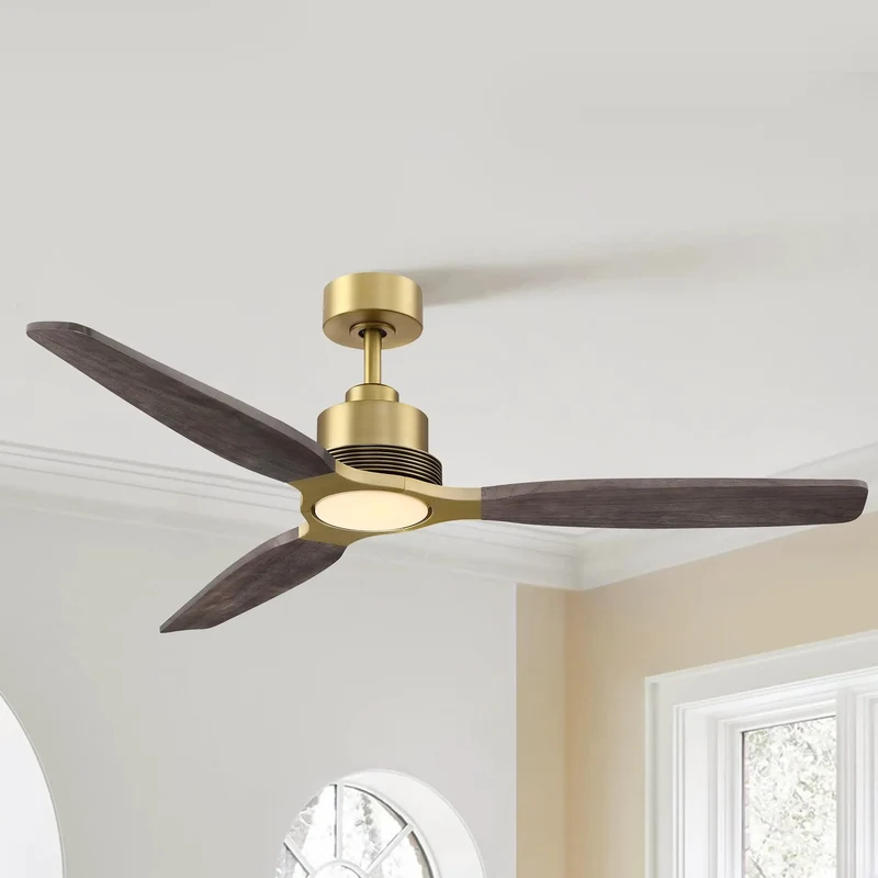 56 Inch Soft Brass Fandelier Ceiling Fan With Three Dark Solid Wood Blades And Sleek Gold Iron Build Delivering Reversible Dc Motor Action And Remote Control To Turn Your Space Into A Total Chic Chill Sanctuary