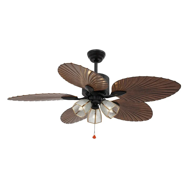 52 Inch Tropical Ceiling Fan With Palm Leaf Blades And Integrated Light For Indoor Outdoor Decks Featuring Reversible Motor All Season Airflow And Kickin Heavy Duty Cooling Power To Crush Summer Heat Fast