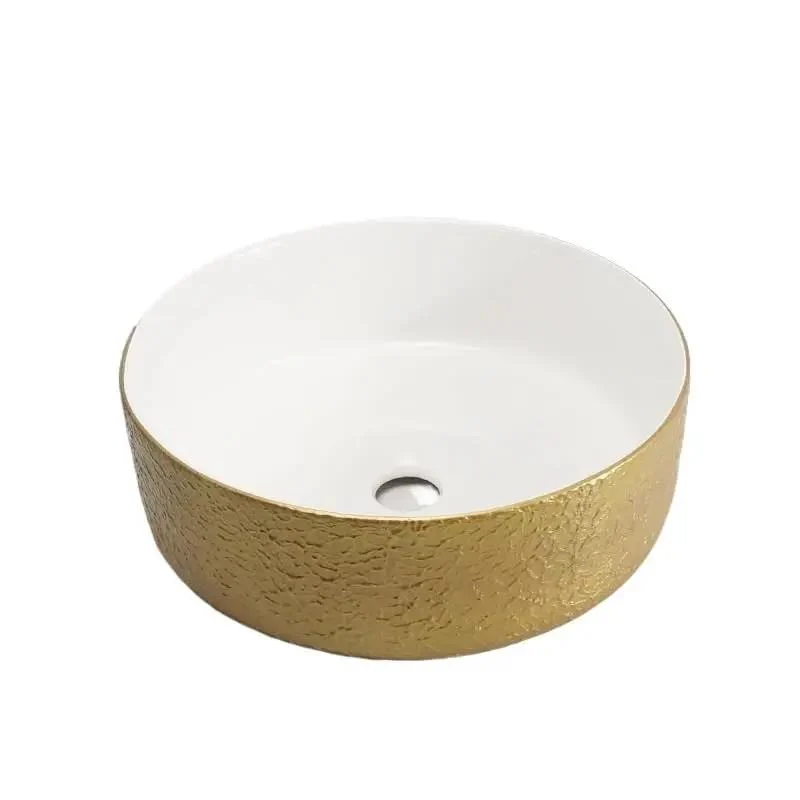 Golden Round Vessel Bathroom Sink Above Counter Retro Wash Basin Zero Hassle No Sweat Cleanup Rich Metallic Finish Rock Solid Ceramic Vanity Basin Quick Mount For Modern Home And Balcony Space