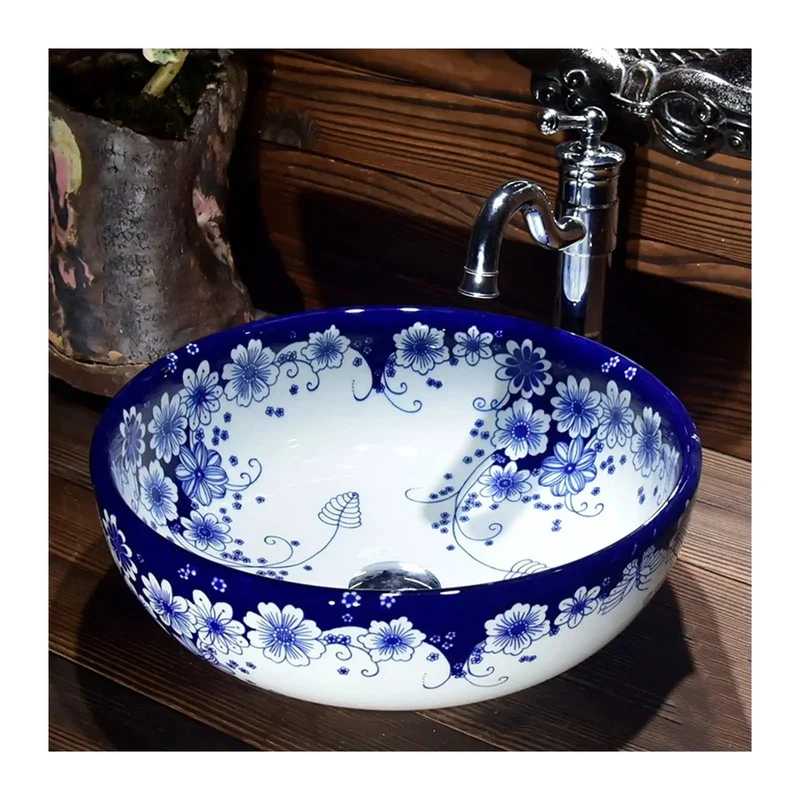 Top Tier Blue And White Porcelain Vessel Basin With Smooth Glazed Surface Sleek Countertop Washbasin Real Deal Bathroom Bowl Sink Clean Vibe Setup For Your Daily Routine