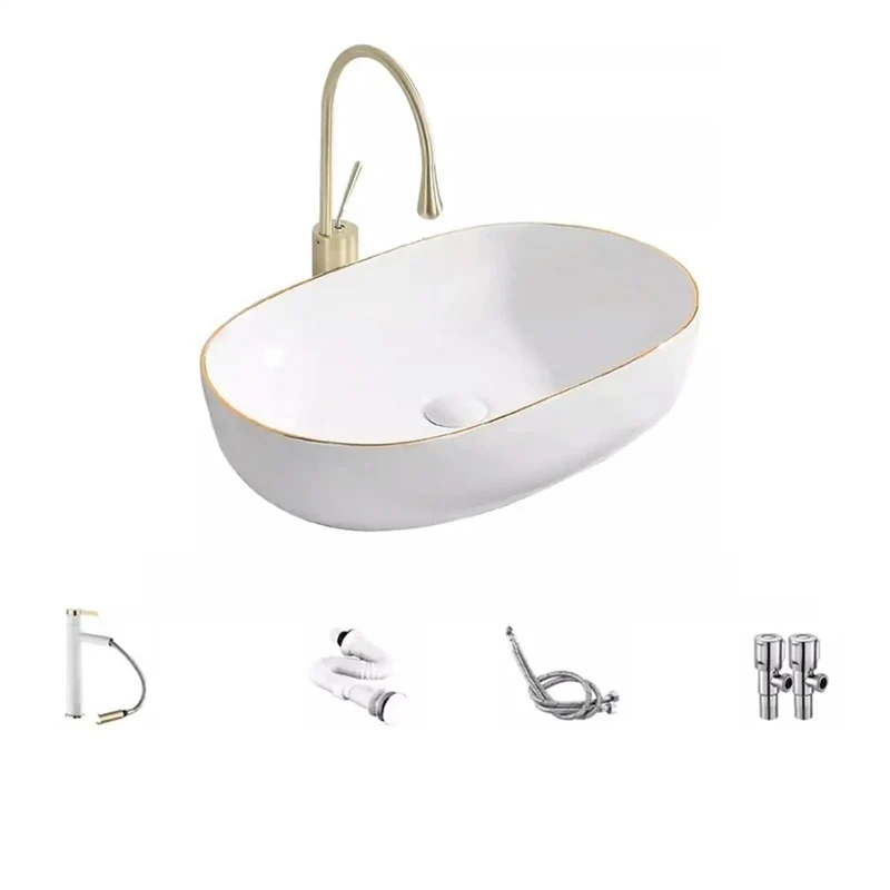 High Gloss Glaze Hella Durable Vessel Sink With Polished Gold Edge Trim Provides Chic Flex For Every Bathroom Setup While Making Daily Cleanup Dead Simple And Delivering Straight Fire Elegance