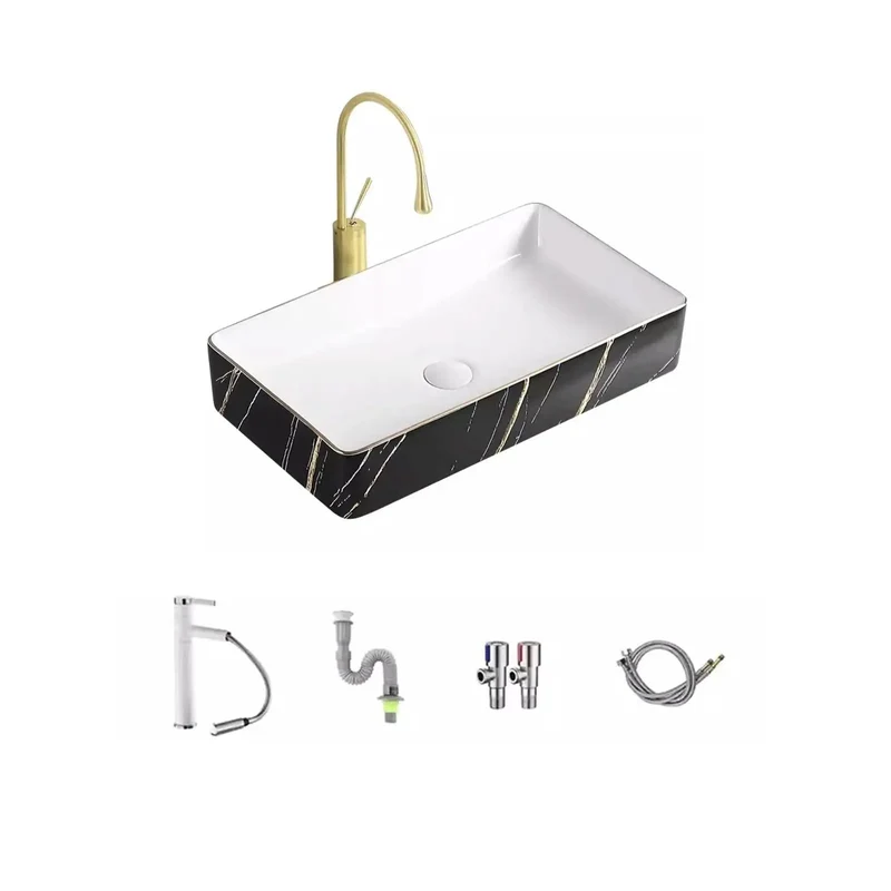 Premium Rectangular Ceramic Vessel Sink For Above Counter Bathroom Vanity Setup Sleek Black Wash Basin With Polished Surface Top Shelf Upgrade Showstopper And Fresh Design For Your Cool Home Routine