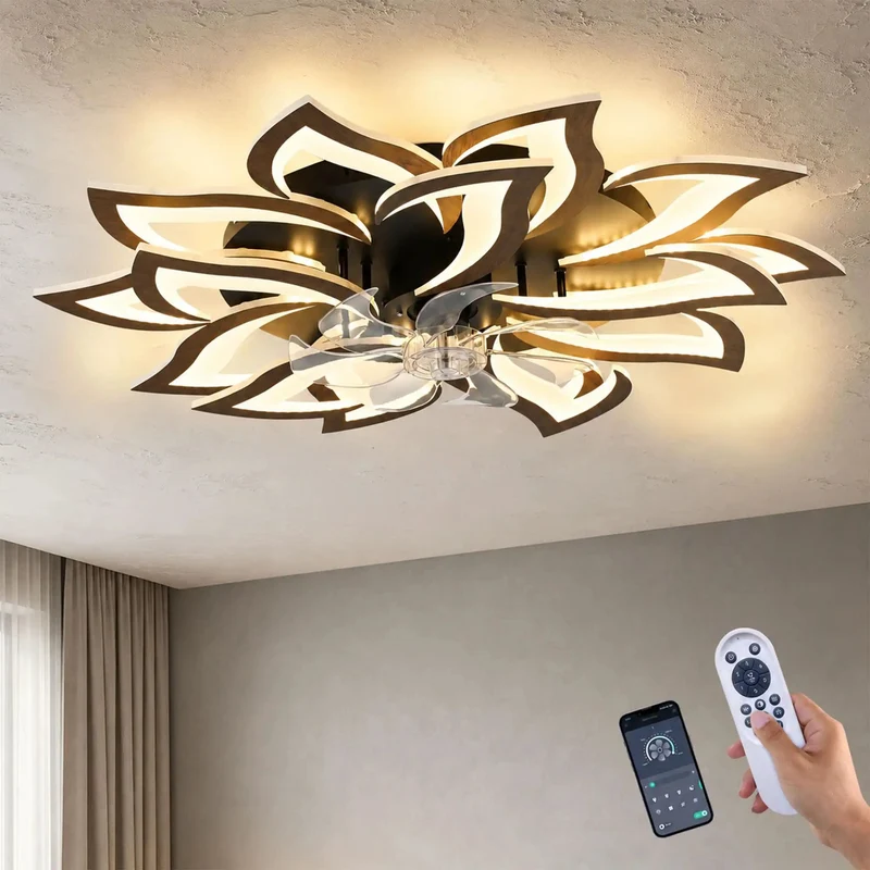 Game Changing 35 Inch Flower Ceiling Fan With Dimmable Led Light And Smart Remote Control White Low Profile Design Six Speed Reversible Motor App Ready Cooling For Bedroom Or Lounge Area