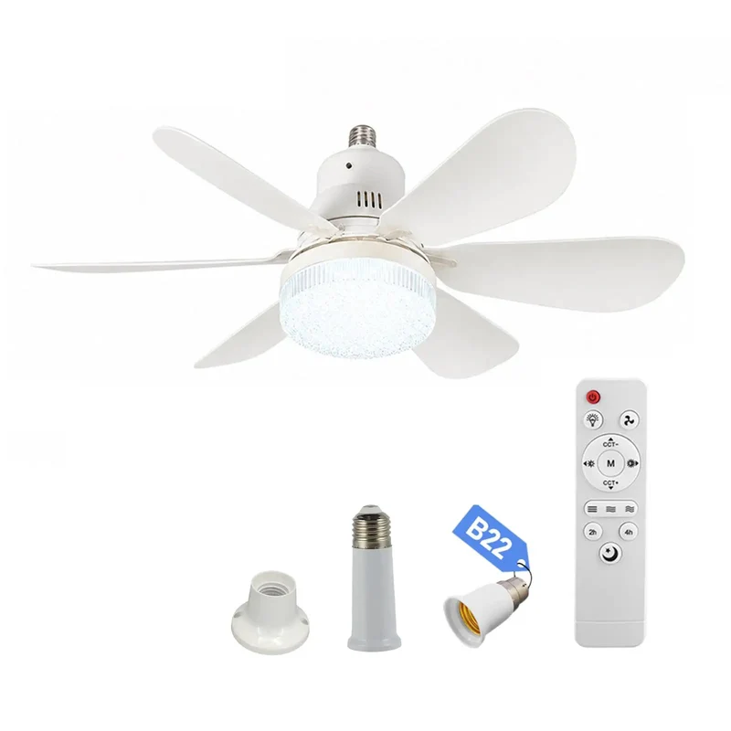 Premium E27 Socket Ceiling Fan With Bright Led Lamp And Handy Remote Control Providing Three Warm Color Choices And Sleek White Build Featuring 520 Millimeter Wide Blades For Straight Up Fast Setup And Seriously Cool Breezes Indoors