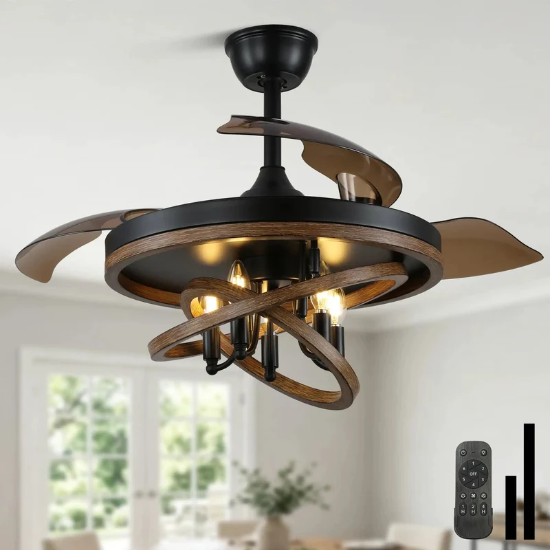 Pretty Slick 42 Inch Retractable Ceiling Fan With Dimmable 3 Color Led Chandelier Light And No Sweat Remote Control Smooth Spinning Action For Your Living Room Or Bedroom