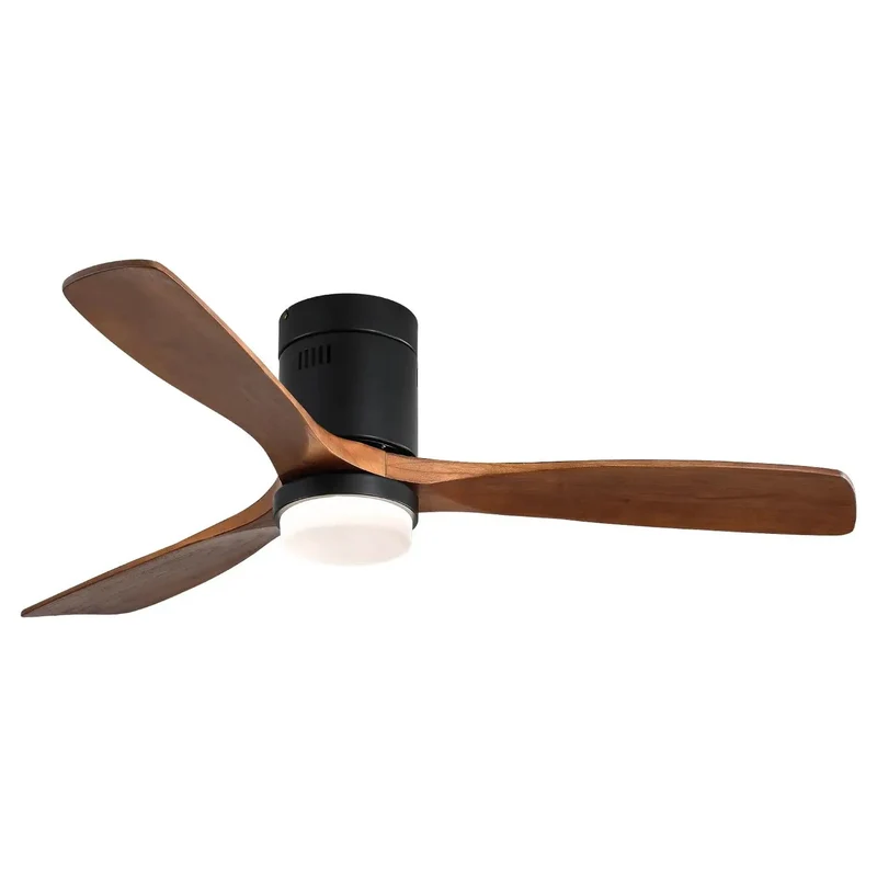 52 Inch Ceiling Fan with Lights Whisper Quiet DC Motor Three Solid Wood Blades Reversible Airflow Modern Black Finish Integrated LEDs Low Decibel Operation for Home and Office Spaces