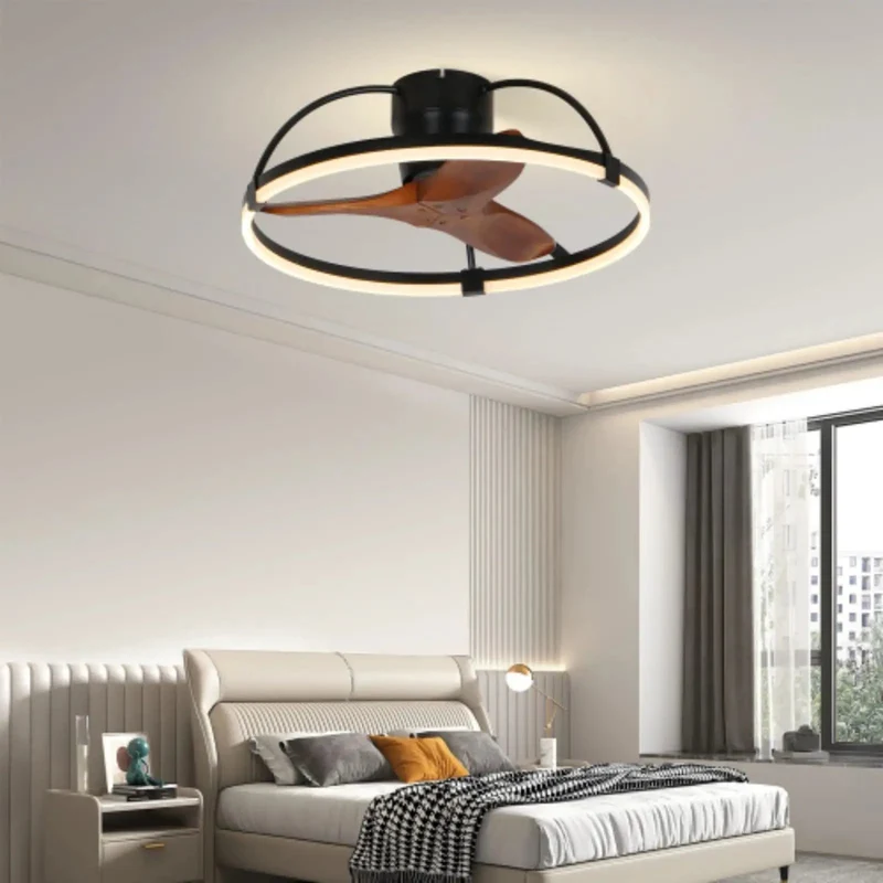 Slick Solid Wood Flush Mount Ceiling Fan With Dimmable LED Light And Remote Control Keeping The Room Cool In Style For Lower Ceilings With Warm To Cool White Color Shifting Vibes