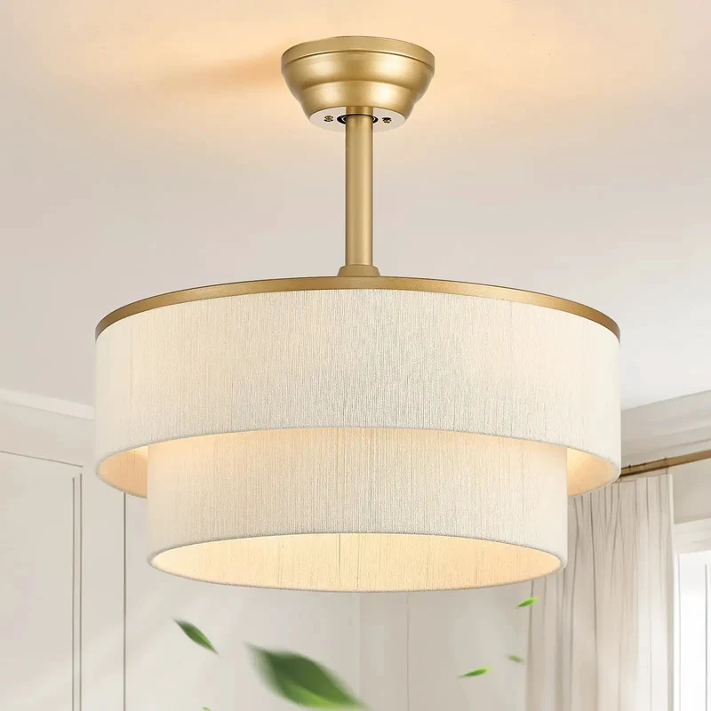 Gold Boho Fandelier Ceiling Fan with Remote and Dimmable Light for Living Room Featuring White Fabric Details and Gold Metal Frame to Bring Major Luxe Vibes and Elevate Your Home Decor Vibe