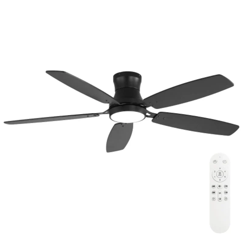 Smooth Operator 52 Inch Flush Mount Ceiling Fan With Integrated Light Modern Black Frame Low Profile Setup Delivers Knockout Airflow From Dc Motor To Living Areas And Covered Decks