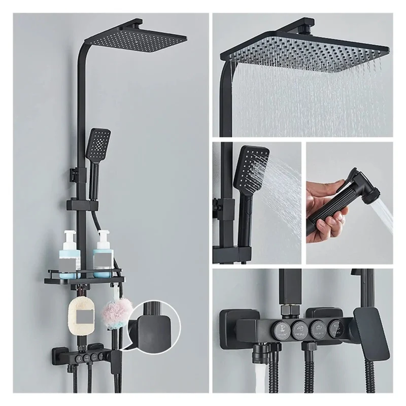 Slick Black Digital Thermostatic Shower Kit With A Badass Rainfall Head And Smooth Hydropower LCD Interface For Tub Or Bidet Upgrades That Feel Pretty Darn Good