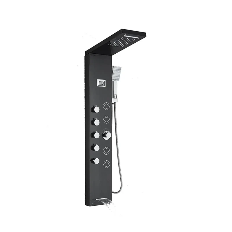 Top Shelf Digital Shower Panel With Big Led Display Six In One Rainfall And Massage Jets Built Tough Stainless Steel Bathroom Shower Tower Solid Black