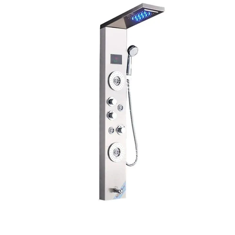 Digital Led Shower Tower with Rain and Waterfall Combo Brushed Nickel Spa System Brings Home Spa Vibes Featuring Body Massage Jets for a Totally Smooth Experience