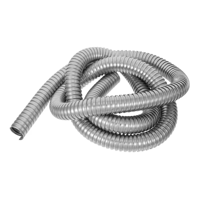 Built Tough Stainless Steel Flexible Wire Conduit For Electrical Cable Routing And High Temperature Rugged Metal Tubing With Wear Resistant Silver Finish Job Site Ready Pro Grade Cable Runner