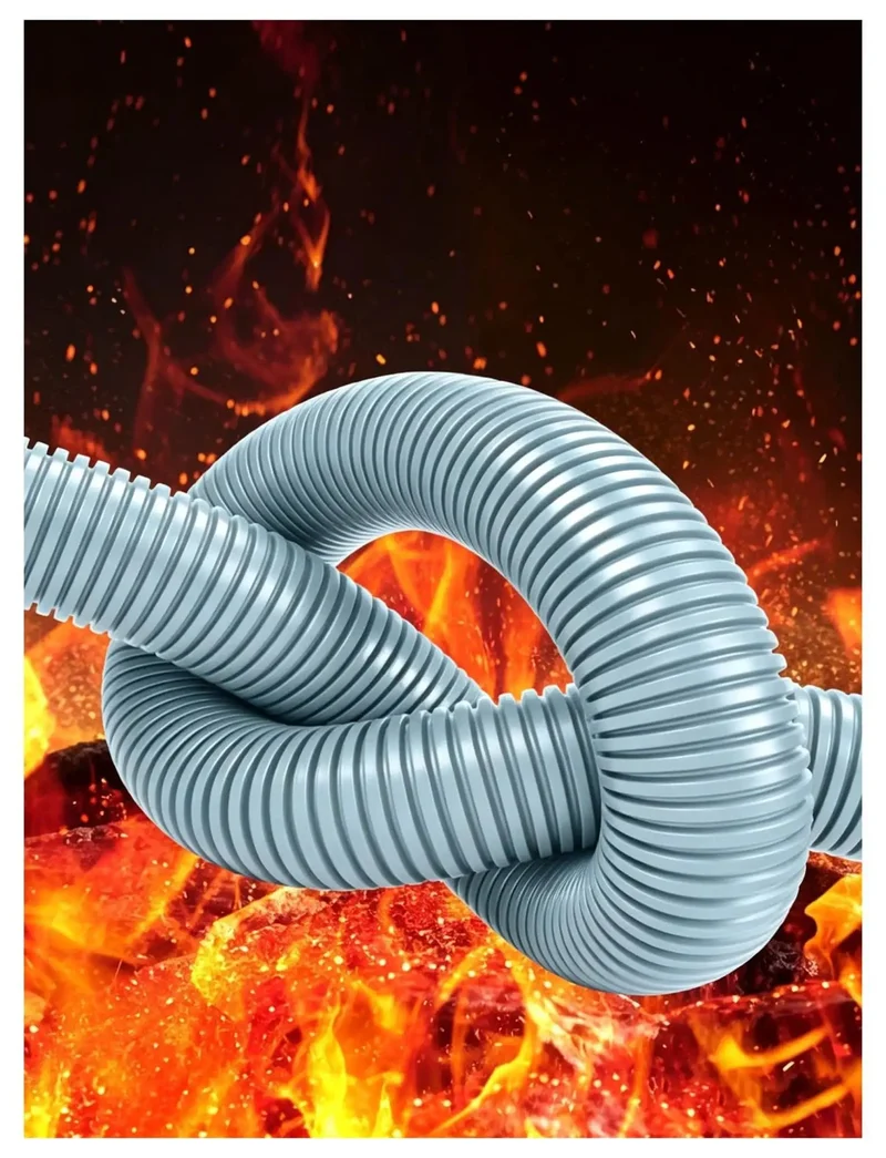 Grey Flame Retardant Corrugated Cable Safety Conduit, Flexible Wave Design Wire Sleeve For Heavy Duty Projects And Smooth Cable Routing On The Fly With Zero Hassle