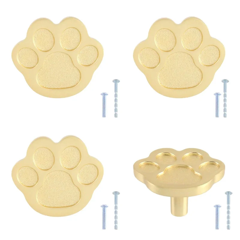 4 Pack Gold Paw Print Cabinet Knobs and Drawer Pulls Super Cute Claw Shape Zinc Alloy Handles with Screws Liven up Your Kitchen or Dresser Instant Glow Up Hardware That Brings Serious Vibes to Any Room