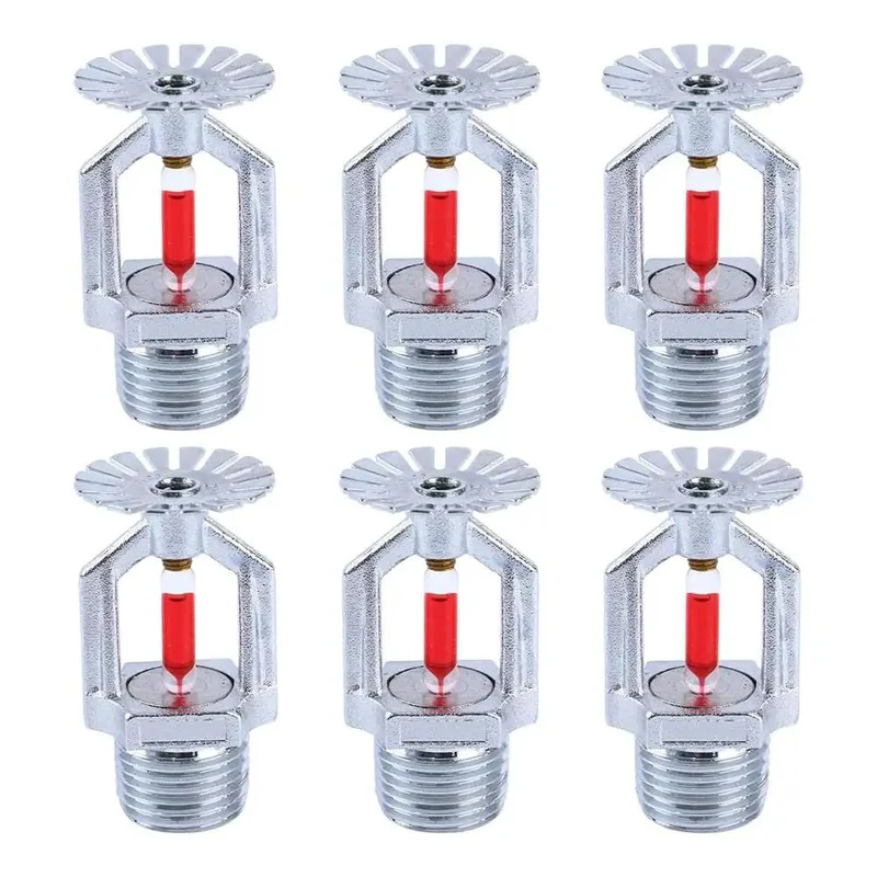 Straight Up Heavy Duty Six Pack Copper Chrome Fire Sprinkler Heads 1/2 Inch NPT Pendent Style Automatic K80 Fast Response System Built Tough For Killer Emergency Protection At 155 Degrees Fahrenheit