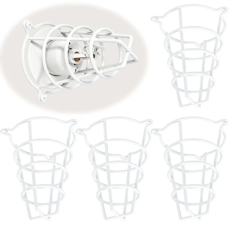 Heavy Duty White Fire Sprinkler Head Guard Cover 4 Pack Protects One Half And Three Quarter Inch Heads With Dead Simple No Sweat Installation And Six Inch Deep Cage For Paint Safety And Ceiling Protection During Renovations
