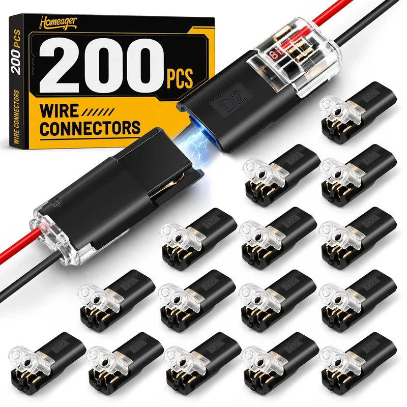 200 Pieces Quick Connect Wire Terminals for Wiring Job Double Push in Plugs Solderless Splice Kit for Low Voltage Cables Knockout Speed Tool Free Install Heavy Duty Grip That Will Not Loosen Up Easy Darn Secure