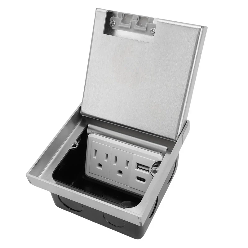 Slick Recessed Floor Outlet With Dual Usb A And C Ports Heavy Duty Flush Mount Electrical Receptacle Box Kit For Carpet Tile Or Marble Floors No Sweat Plug And Go Installation