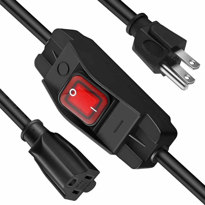 10 Foot Heavy Duty 3 Prong Extension Cord With Built In Toggle Switch And 14 Awg Copper Wire Rated 15 Amps For Patio Strings Power Tools And Hassle Free Job Site Or Home Projects