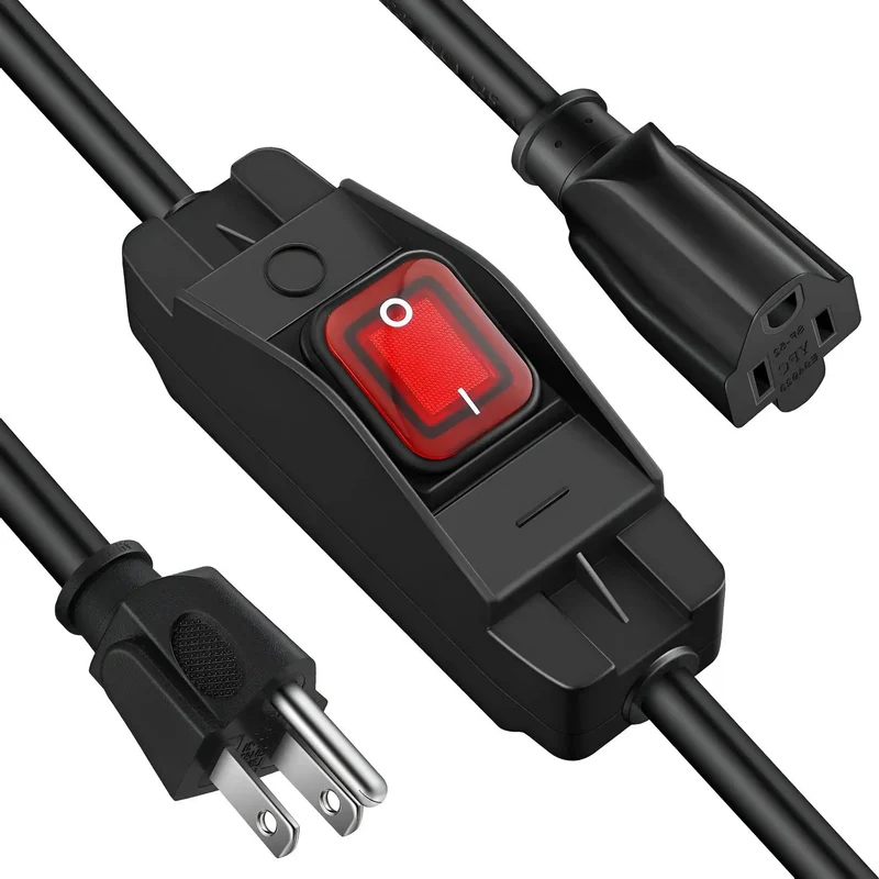 No Fuss Heavy Duty Three Prong Outdoor Extension Cord With Wet Resistant Inline Toggle And Fully Grounded Outlets Crafted From Durable 14 3 Sjt Wire For Badass Backyard Setups And Smooth 1875 Watt Power Delivery Across Sixteen Point Five Feet