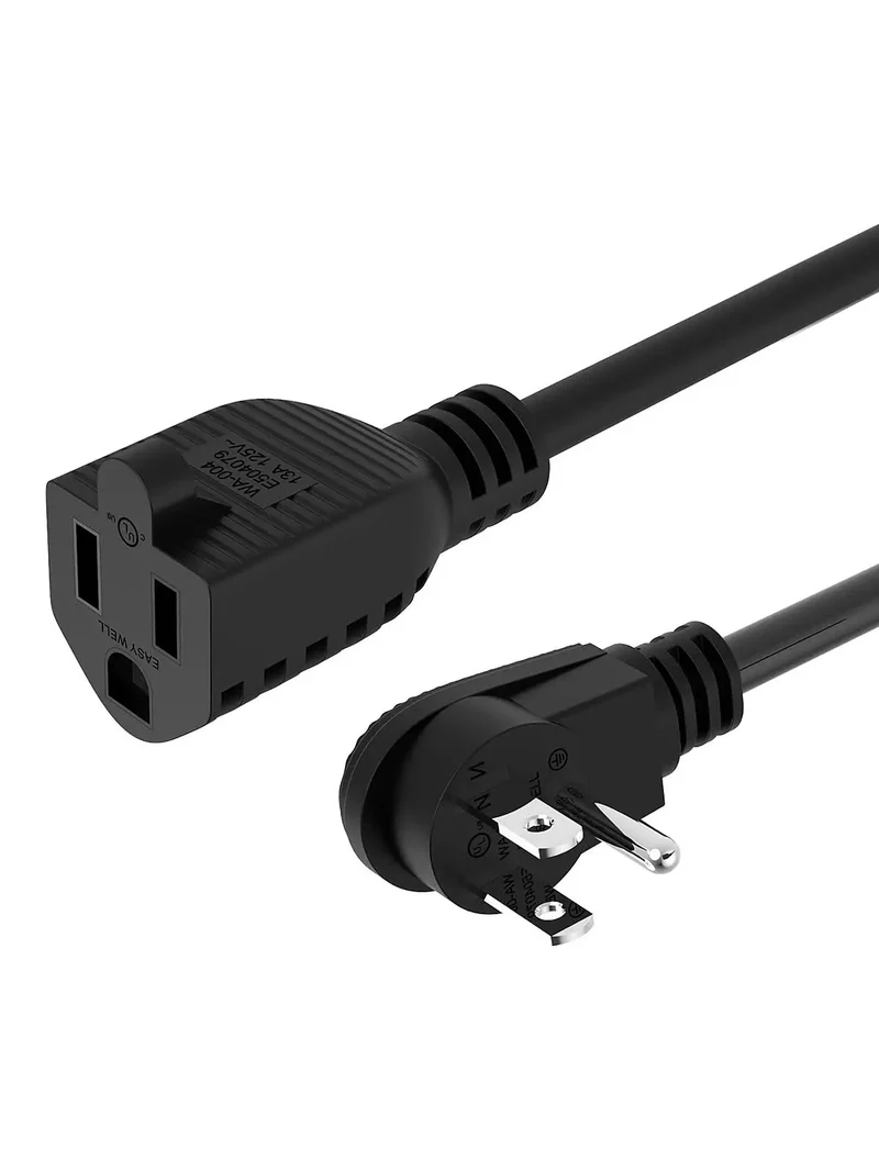 2 Pack 1 Foot Power Extension Cord 16 AWG Right Angle Low Profile AC Adapter Extension Wire A Real Game Changer For Stopping Bulky Plugs From Blocking Wall Outlets Great For Surge Protectors UPS And Tiny Corners