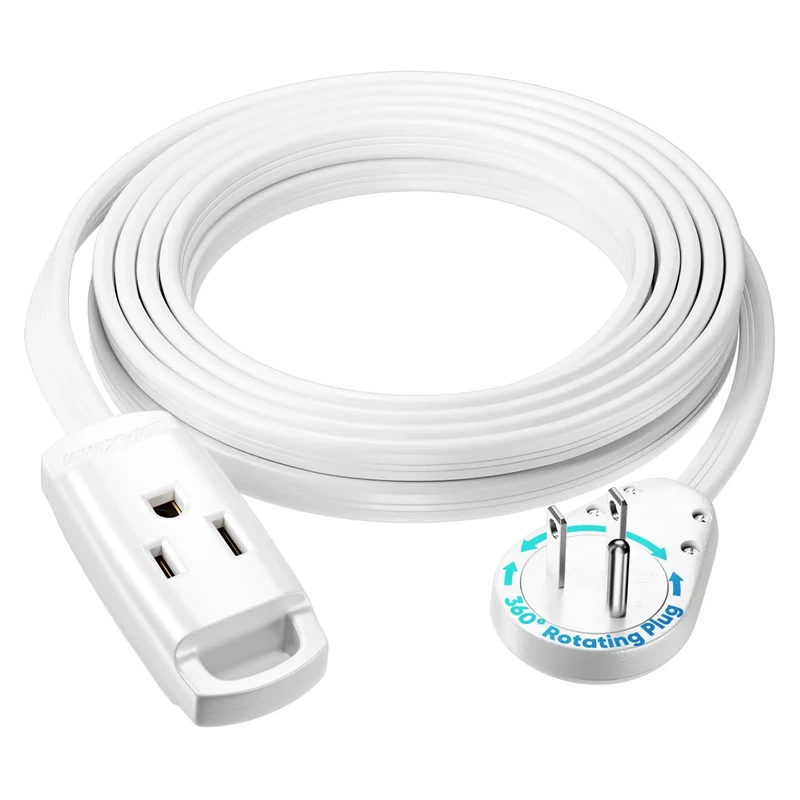 Heavy Duty 15 Ft Ac Extension Cord 14 Gauge Wire With Smooth 360 Rotating Plug For Window Ac Portable Dehumidifier And Fridge Units Indoor Outdoors White Reliable Power