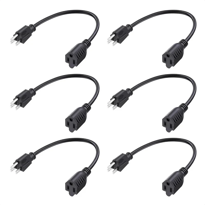 Six Pack 16 Awg 13 Amp Heavy Duty Indoor Extension Cords One Foot Three Prong Grounded Plug For Home Gadgets And Workspace Short Straight Shooter No Fuss Setup Delivers Solid Reliable Power Daily