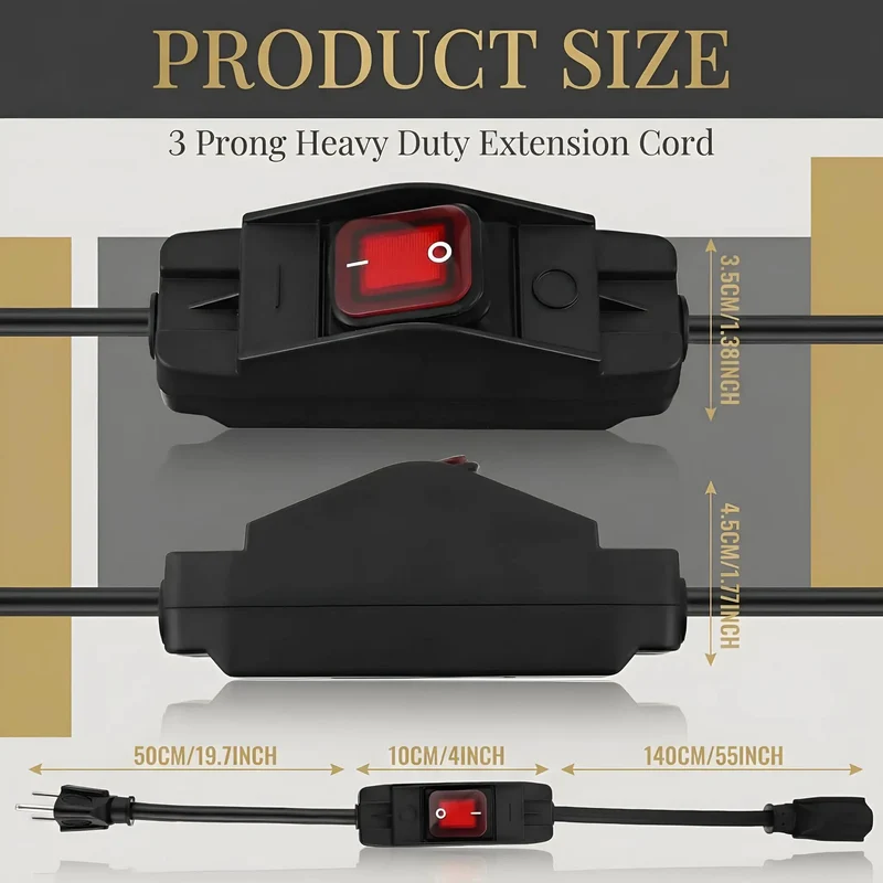 Heavy Duty 3 Prong Extension Cord Built Solid With Real 14 AWG Cable 6.6 Ft Black Wire Works Like A Charm On Power Tools And Home Gear Plus Inline Switch