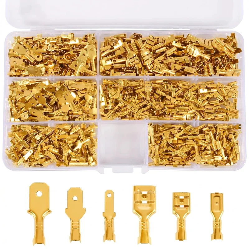 600 Piece Gold Plated Spade Connectors Crimp Terminals Kit 2.8mm 4.8mm 6.3mm Male Female Wire Blocks For Diy Motorcycle Auto Boat Speaker Wiring Full Port Design Ensures A Grippy Lock Connection Every Time You Are Hooking Things Up No Sweat