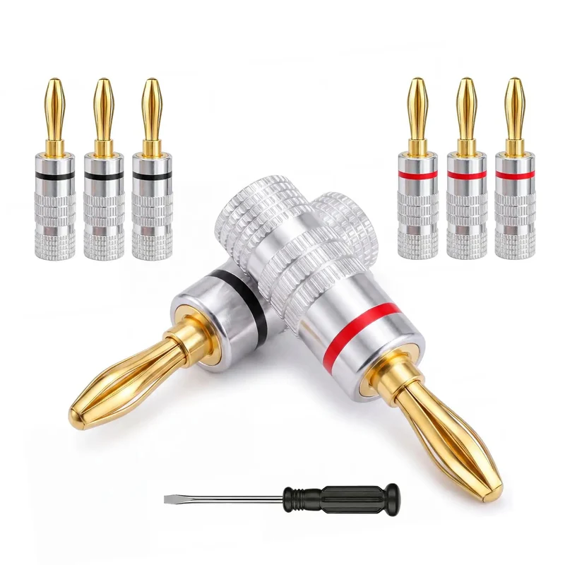 Built Tough Gold Plated Banana Plug Speaker Wire Connectors With Dual Screw Aluminum Shell For Smooth High Fidelity Audio Setup Heavy Duty Design Delivers Rock Solid Connection And Crystal Clear Sound Without Any Gripes Or Glitches