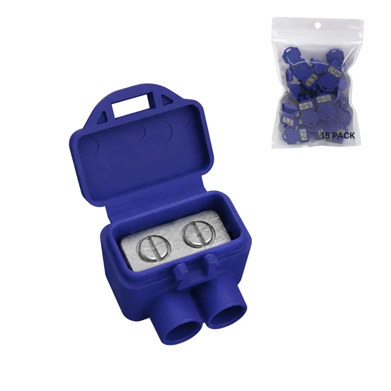 Premium Wire Connectors For Aluminum To Copper, Double Port Screw Terminal Housing With Ready Mixed Oxide Inhibitor Paste, Blue Electrical Splices 15 Pack Zero Hassle Dang Solid Construction